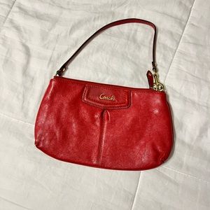 Coach Red Leather Wristlet - Zippered - Clutch Purse - Cursive Logo